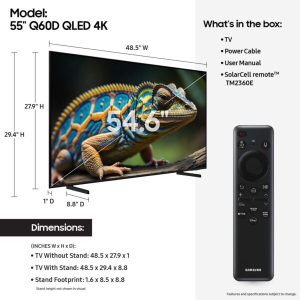 SAMSUNG 55-Inch Class QLED 4K Q60D Series Quantum HDR Smart TV w/Object Tracking Sound Lite, Motion Xcelerator, Slim Design, Gaming Hub, Alexa Built-in (QN55Q60D, 2024 Model) - Image 2