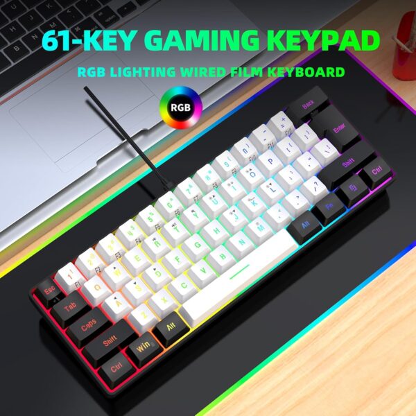 Snpurdiri 60% Wired Gaming Keyboard, RGB Backlit Mini Keyboard, Waterproof Small Ultra-Compact 61 Keys Keyboard for PC/Mac Gamer, Typist, Travel, Easy to Carry on Business Trip(Black-White) - Image 7