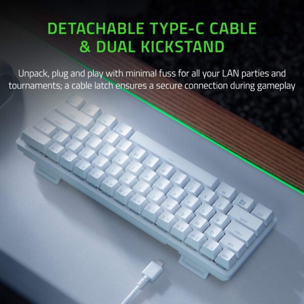 Razer Huntsman Mini 60% Gaming Keyboard: Fast Keyboard Switches - Linear Optical Switches - Chroma RGB Lighting - PBT Keycaps - Onboard Memory - Snap Tap - White - Image 4