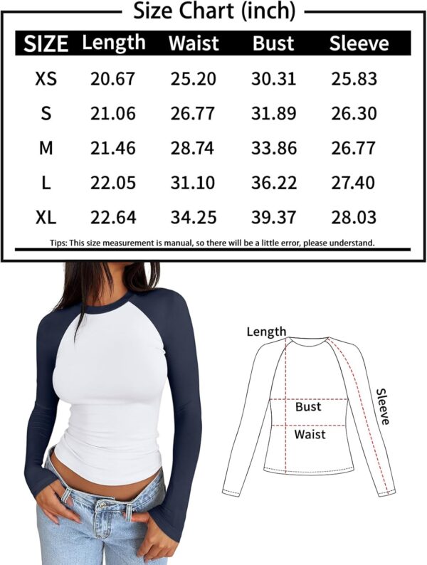 Trendy Queen Women's Long Sleeve Shirts Slim Fit Stretchy Color Block Slightly Cropped Tops - Image 6