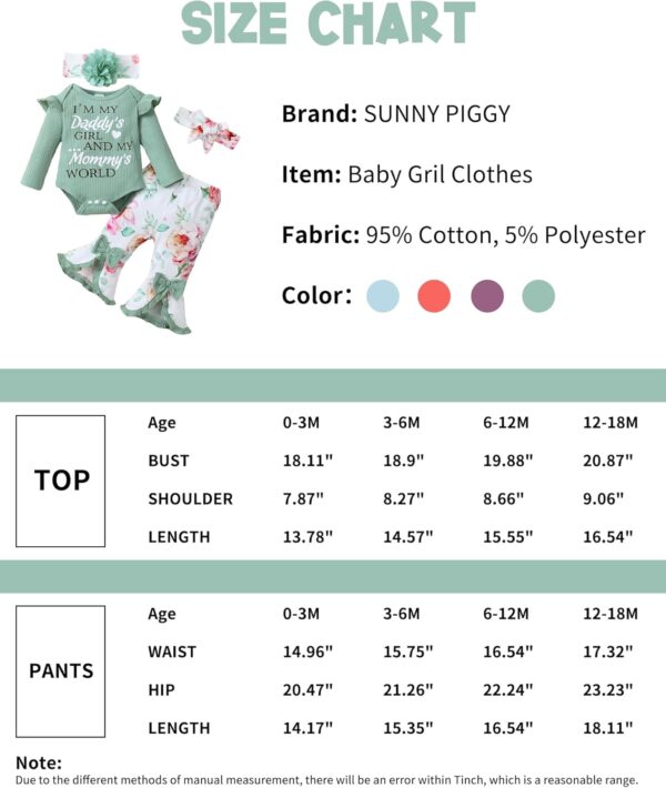 SUNNY PIGGY Newborn Baby Girl Clothes Infant Outfits Romper Floral Fall Outfit Bell Bottoms Pant Sets Hat Headband Flowerpant - Image 6