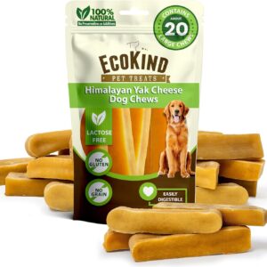 EcoKind Premium Gold Yak Cheese Himalayan Dog Chews, Dog Treats Large Breed, All Natural, High Protein, for Aggressive Chewers, Large - 20 Chews