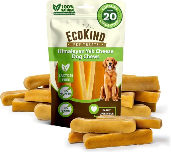 EcoKind Premium Gold Yak Cheese Himalayan Dog Chews, Dog Treats Large Breed, All Natural, High Protein, for Aggressive Chewers, Large - 20 Chews