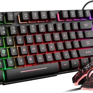 Rii Gaming Keyboard and Mouse Set, Multiple Color Rainbow LED Backlit Multimedia PC Gaming Keyboard,Office Keyboard Colorful Breathing Backlit Gaming Mouse for Working or Primer Gaming,Office Device