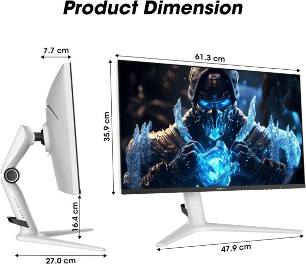 KOORUI Monitor, 27” 240Hz Gaming Monitor, Mini-LED - QHD (2560 x 1440) Computer Monitor, 1ms, HDR 1000, 100% sRGB, Height Adjustable, HDMI/DisplayPort, White/Grey, GN10 - Image 6