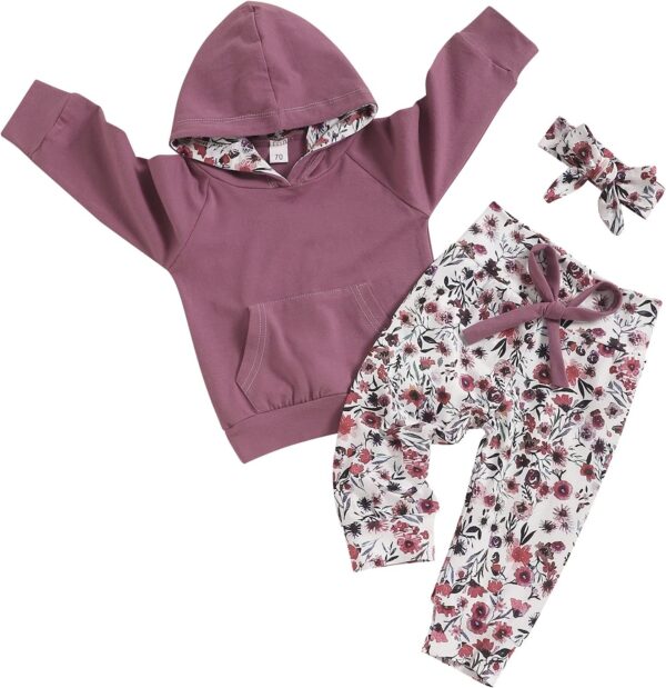 oklady Baby Girl Clothes,Hoodie Tops Floral Pant with Cute Headband Baby Girl Fall Outfits