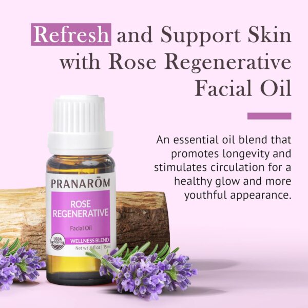 Pranarom - Rose Regenerative Facial Essential Oil Blend (5ml) - Lavender, Rosehip Seed, Frankincense, and Lemon - 100% Pure Essential Oil for Skincare | USDA and ECOCERT Certified Organic - Image 2