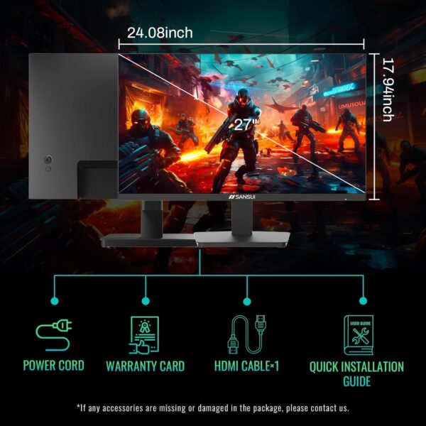 SANSUI Gaming Monitor 27 inch 165Hz 1ms PC Gaming Computer Monitor -FHD 1080P丨AMD FreeSync丨2 x HDMI 2.0丨1 x Display Port 1.4丨IPS丨Blacklevel Adjust丨VESA Compatible,Black (ES-G27F2) - Image 9