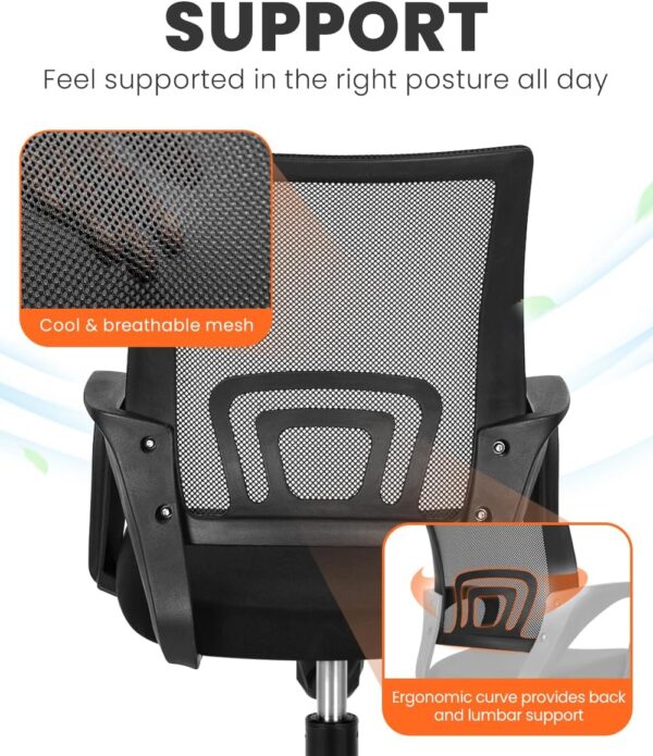 NEO CHAIR Office Chair Computer Desk Chair Gaming Ergonomic Mid Back Cushion Lumbar Support with Comfy Mesh Adjustable Swivel Rolling Home (Black) - Image 4