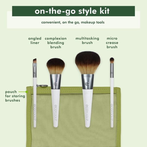 EcoTools On-The-Go Makeup Brush Kit, Travel-Friendly Brush Set, Mini-Size Makeup Tools for Powders, Blush, Bronzer, & Eyeshadows, Eco-Friendly, Synthetic Bristles, Cruelty-Free & Vegan, 5 Piece Set - Image 3