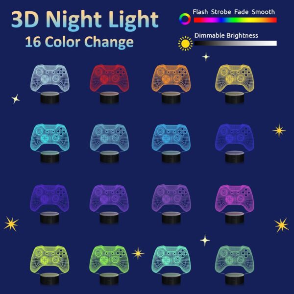 Attivolife Gamepad 3D Illusion Lamp, Controller Night Light with Remote Control + Timer 16 Color Changing Desk Lamp Kids Gamer Room Decor Plug in Best Cool Festival Birthday Gift for Boy Men - Image 2