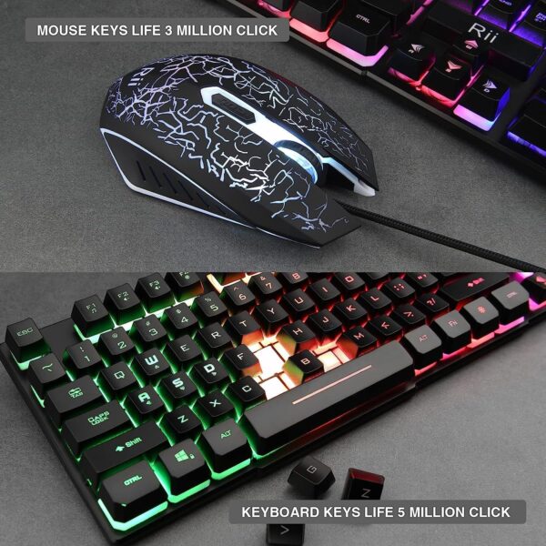 Rii Gaming Keyboard and Mouse Set, Multiple Color Rainbow LED Backlit Multimedia PC Gaming Keyboard,Office Keyboard Colorful Breathing Backlit Gaming Mouse for Working or Primer Gaming,Office Device - Image 5