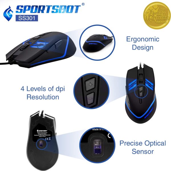 Soundbot SportsBot SS301 Blue LED Gaming Over-Ear Headset Headphone, Keyboard & Mouse Combo Set w/ 40mm Speaker Driver, Microphone, Multimedia Keys & Window Key Lock, 4 DPI Levels (BLU) - Image 6