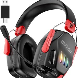 Wireless Gaming Headset for Ps5 Ps4 PC Switch Wireless Gaming Headphones 2.4GHz USB & Type-C & Bluetooth 5.3, 40H+ & 7.1 Surround Sound with Detachable Noise Cancelling Microphone