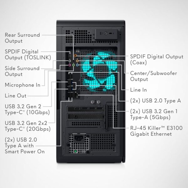 Alienware Aurora R16 Gaming Desktop - Intel Core i7-14700F Processor, 16GB DDR5 RAM, 512GB SSD + 1TB HDD, NVIDIA GeForce RTX 4060 8GB GDDR6, Windows 11 Home, Onsite Service - Black - Image 12