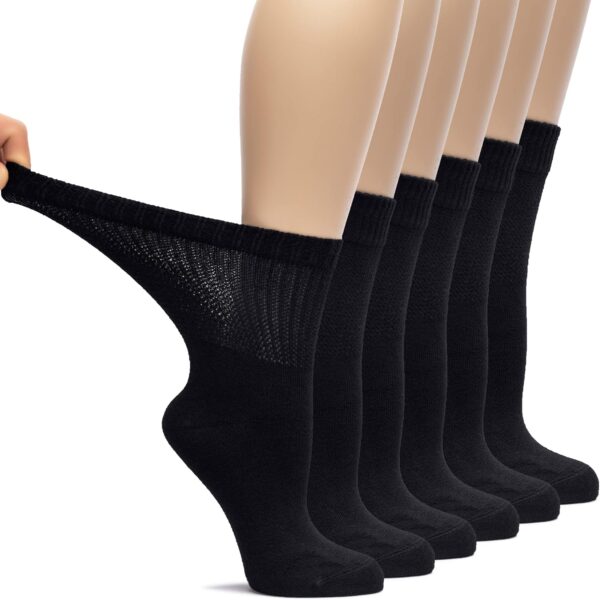 Hugh Ugoli Women's Bamboo Loose Fit Diabetic Crew Socks, Soft, Wide & Stretchy with Seamless Toe & Non-Binding Top, 3 Pairs