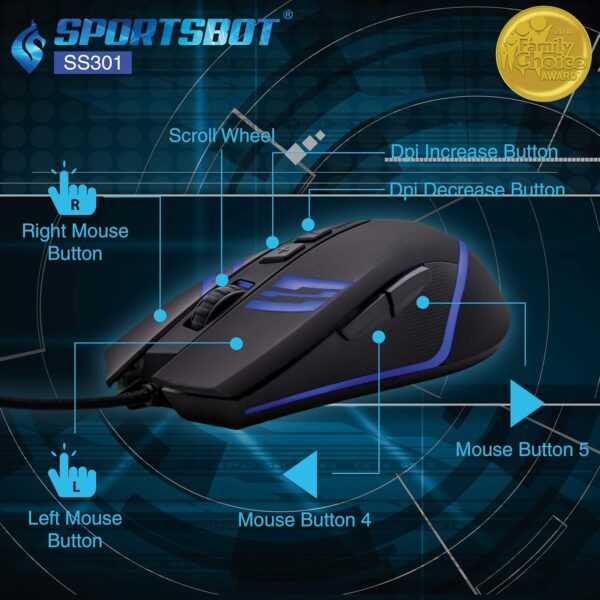 Soundbot SportsBot SS301 Blue LED Gaming Over-Ear Headset Headphone, Keyboard & Mouse Combo Set w/ 40mm Speaker Driver, Microphone, Multimedia Keys & Window Key Lock, 4 DPI Levels (BLU) - Image 9