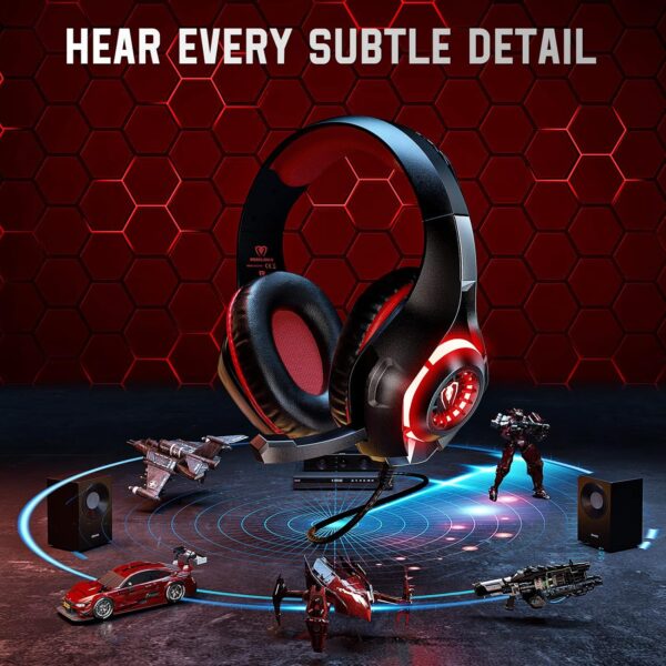 Gaming Headset for Ps4 Ps5 Xbox One Switch PC with Noise Canceling Mic, Deep Bass Stereo Sound (Black Red) - Image 2