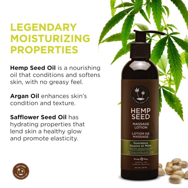 Hemp Seed Massage Lotion - 8 oz - Glides Easily on Skin, Absorbs Slowly & Deeply, Moisturizes, Leaves Skin Silky Soft - Vegan, Cruelty Free - Image 3