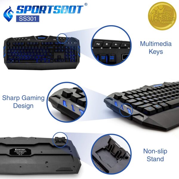 Soundbot SportsBot SS301 Blue LED Gaming Over-Ear Headset Headphone, Keyboard & Mouse Combo Set w/ 40mm Speaker Driver, Microphone, Multimedia Keys & Window Key Lock, 4 DPI Levels (BLU) - Image 5