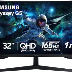 SAMSUNG 32” Odyssey G55C Series QHD 1000R Curved Gaming Monitor, 1ms(MPRT), HDR10, 165Hz, AMD Radeon FreeSync, Eye Care, Glare Free, Sharp Resolution LS32CG550ENXZA, 2024