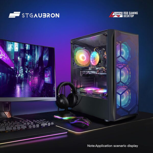 STGAubron Gaming Desktop, Radeon RX 580 8G GDDR5, Intel Core i7 3.4G up to 3.9G, 16G DDR3, 1T SSD, 600M WiFi, BT 5.0, RGB Fan x 6, RGB Mouse Pad, RGB BT Sound Bar, RGB BT Gaming Mic, Windows 10 Home - Image 4