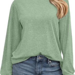 AUTOMET Women's Long Sleeve Shirts Casual Loose Fit Tee Shirts Solid Color Oversized Basic Tops Business Casual Outfits