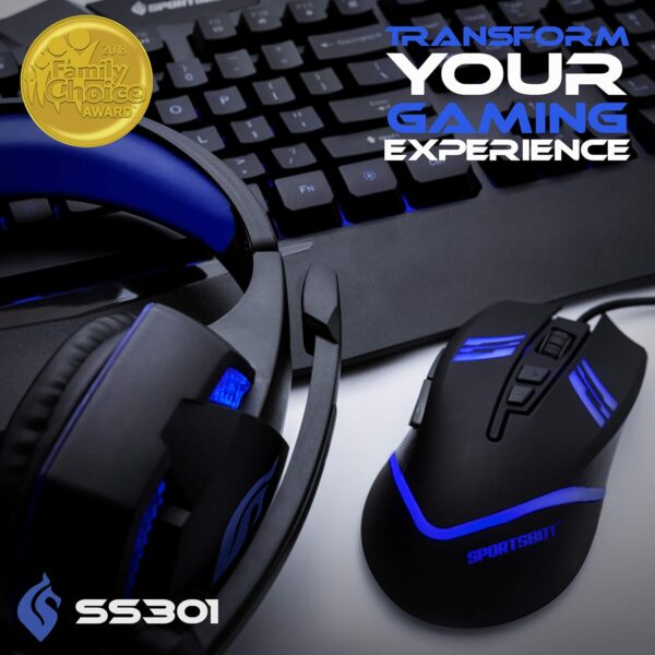 Soundbot SportsBot SS301 Blue LED Gaming Over-Ear Headset Headphone, Keyboard & Mouse Combo Set w/ 40mm Speaker Driver, Microphone, Multimedia Keys & Window Key Lock, 4 DPI Levels (BLU) - Image 2