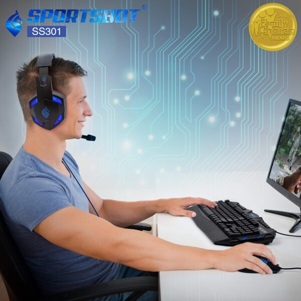 Soundbot SportsBot SS301 Blue LED Gaming Over-Ear Headset Headphone, Keyboard & Mouse Combo Set w/ 40mm Speaker Driver, Microphone, Multimedia Keys & Window Key Lock, 4 DPI Levels (BLU) - Image 3