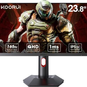 KOORUI Gaming Monitor, 24" Nano IPS Monitor, 165Hz QHD (1440p) Computer Monitor, 1ms 2K PC Monitor, 100% sRGB, Adaptive Sync, Height/Tilt/Pivot Adjustment, HDMI, DisplayPort, GP01