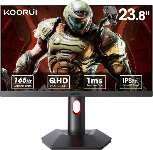 KOORUI Gaming Monitor, 24" Nano IPS Monitor, 165Hz QHD (1440p) Computer Monitor, 1ms 2K PC Monitor, 100% sRGB, Adaptive Sync, Height/Tilt/Pivot Adjustment, HDMI, DisplayPort, GP01