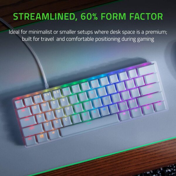 Razer Huntsman Mini 60% Gaming Keyboard: Fast Keyboard Switches - Linear Optical Switches - Chroma RGB Lighting - PBT Keycaps - Onboard Memory - Snap Tap - White - Image 2