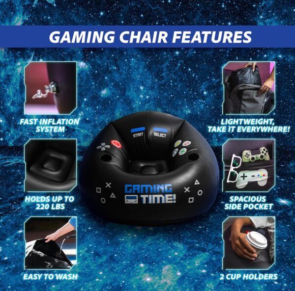 Inflatable Gaming Chair for Kids & Teens with Cup Holders and Side Pocket - This Air Gaming Bean Bag Chairs for Kids is The Perfect Furniture for Gamer Room Decor - Perfect Gaming Stuff for Boys 4-12 - Image 5