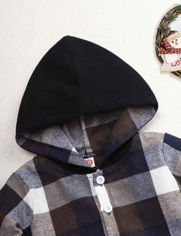 Toddler Baby Boys Clothes Plaid Panel Long-sleeve Hooded Shirt + Sweatpants Fall Winter Outfits Set - Image 4