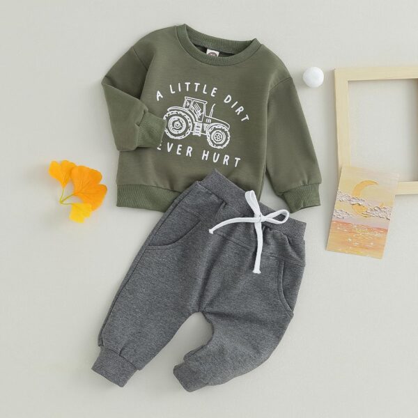 BemeyourBBs Toddler Baby Boy Fall Winter Clothes Funny Letter Long Sleeve Sweatshirt and Pants Set 2 Piece Sweatsuit Outfit - Image 2