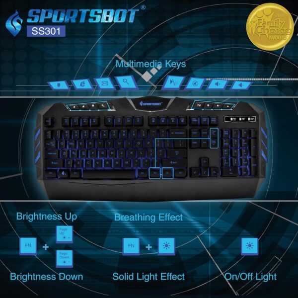 Soundbot SportsBot SS301 Blue LED Gaming Over-Ear Headset Headphone, Keyboard & Mouse Combo Set w/ 40mm Speaker Driver, Microphone, Multimedia Keys & Window Key Lock, 4 DPI Levels (BLU) - Image 8