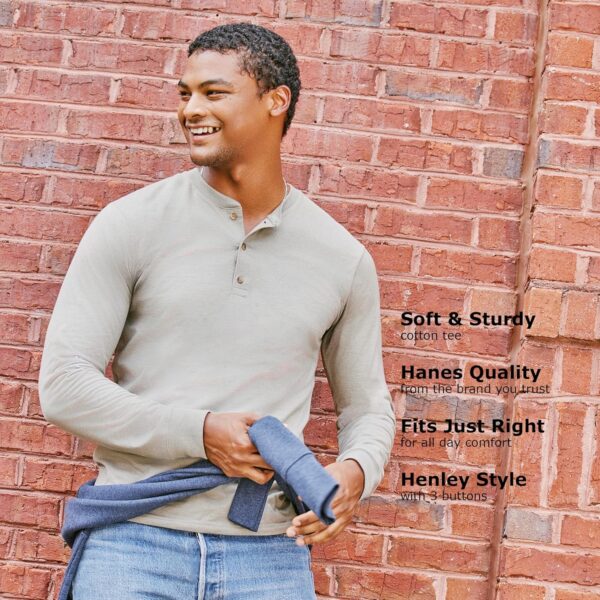 Hanes Men's T-Shirts, Men's BeefyT Henley Shirts, Men's Cotton Long Sleeve Shirts - Image 5