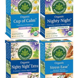 Traditional Medicinals Organic Nighty Night Extra with Valerian Herbal Tea, Promotes a Good Night’s Sleep, (Pack of 4) - 64 Tea Bags Total