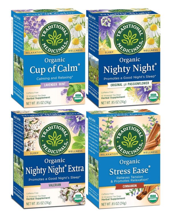 Traditional Medicinals Organic Nighty Night Extra with Valerian Herbal Tea, Promotes a Good Night’s Sleep, (Pack of 4) - 64 Tea Bags Total