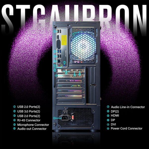 STGAubron Gaming Desktop, Radeon RX 580 8G GDDR5, Intel Core i7 3.4G up to 3.9G, 16G DDR3, 1T SSD, 600M WiFi, BT 5.0, RGB Fan x 6, RGB Mouse Pad, RGB BT Sound Bar, RGB BT Gaming Mic, Windows 10 Home - Image 7