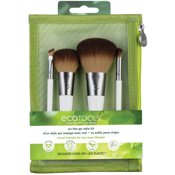 EcoTools On-The-Go Makeup Brush Kit, Travel-Friendly Brush Set, Mini-Size Makeup Tools for Powders, Blush, Bronzer, & Eyeshadows, Eco-Friendly, Synthetic Bristles, Cruelty-Free & Vegan, 5 Piece Set - Image 2