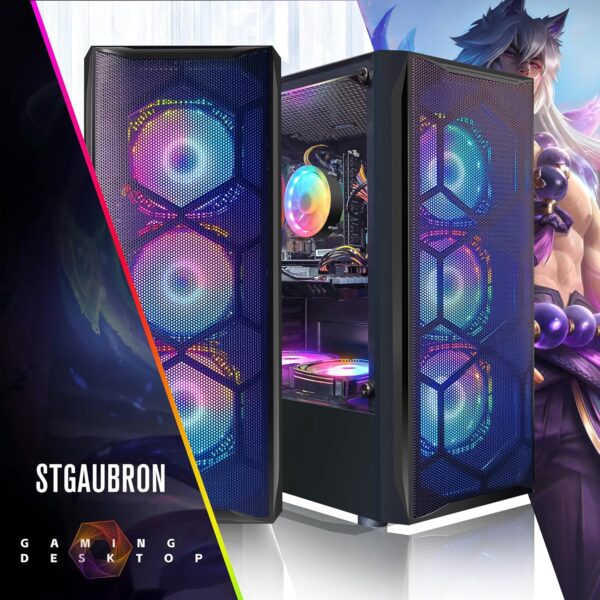 STGAubron Gaming Desktop, Radeon RX 580 8G GDDR5, Intel Core i7 3.4G up to 3.9G, 16G DDR3, 1T SSD, 600M WiFi, BT 5.0, RGB Fan x 6, RGB Mouse Pad, RGB BT Sound Bar, RGB BT Gaming Mic, Windows 10 Home - Image 2