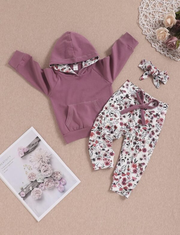 oklady Baby Girl Clothes,Hoodie Tops Floral Pant with Cute Headband Baby Girl Fall Outfits - Image 2