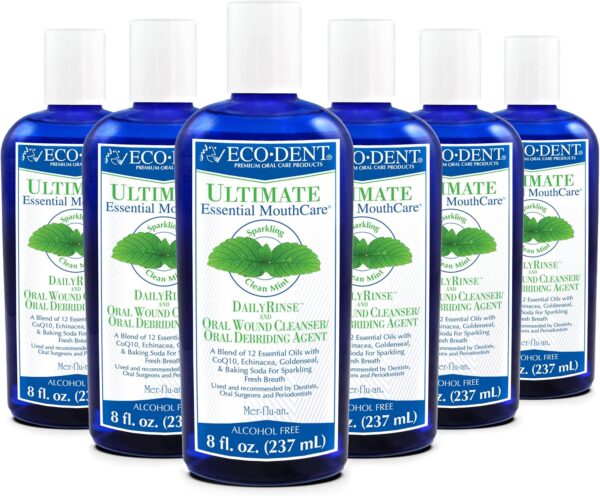 Eco-Dent Alcohol-Free Mouthwash, Mint - Ultimate Essential MouthCare, Oral Care Mouth Wash for Adults, Baking Soda Mouth Rinse with CoQ10/Herbs/Essential Oils, 8 Fl Oz (Pack of 6)